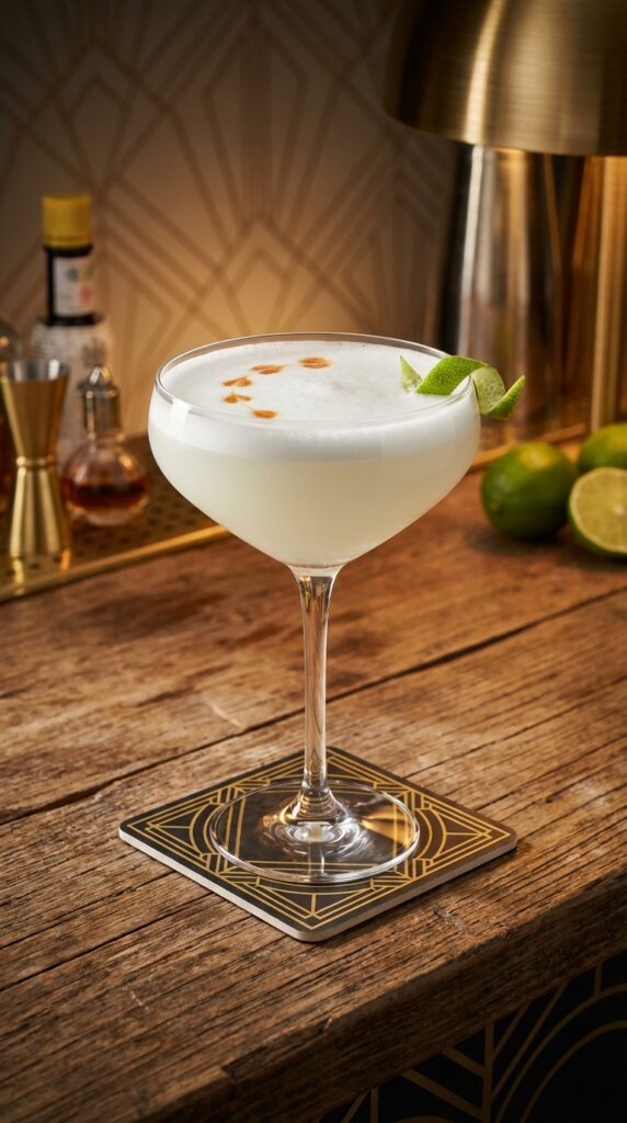 Pisco sour posé sur un comptoir.