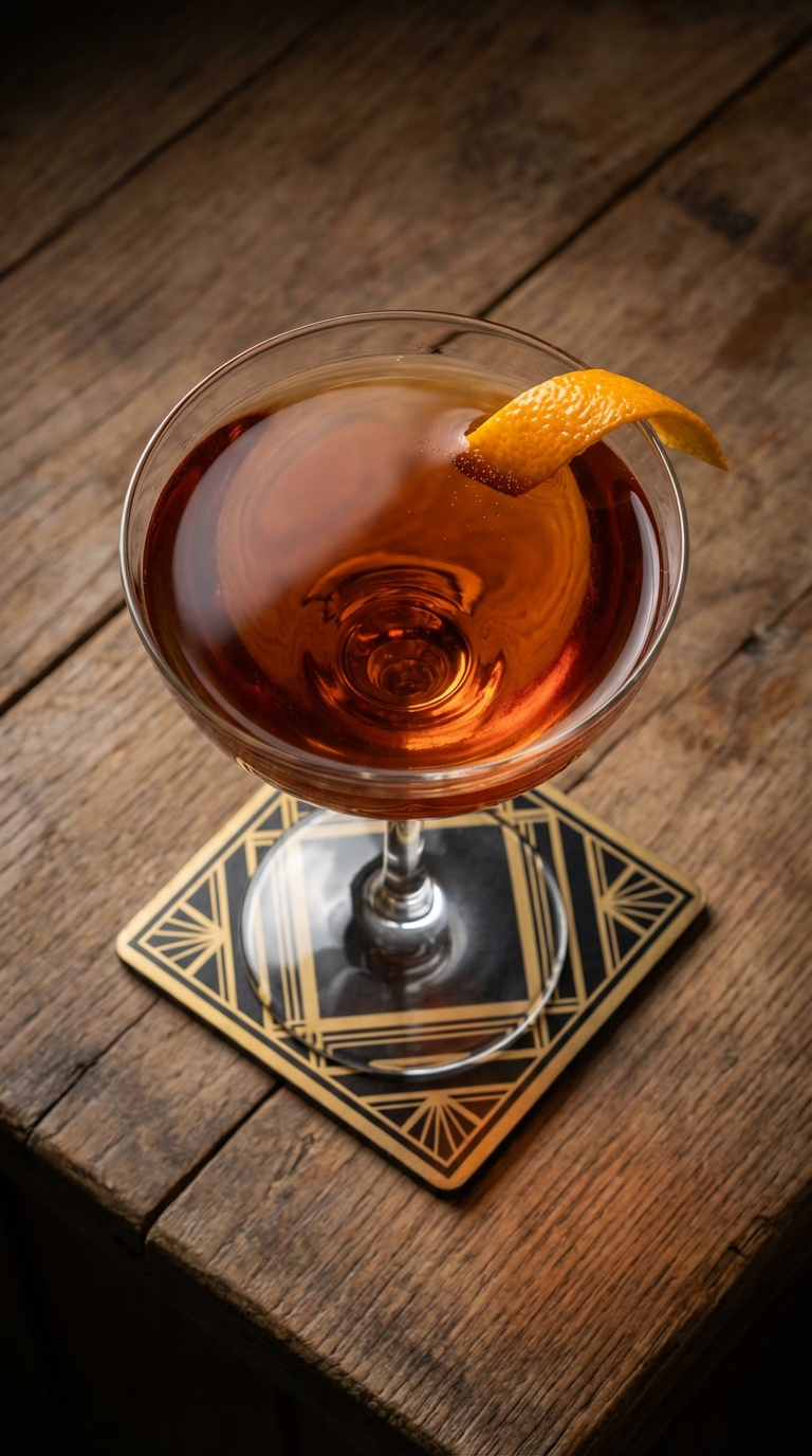 Cocktail Hanky Panky posé sur un comptoir.